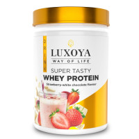 SUPER TASTY WHEY PROTEIN - PRÉMIUM FEHÉRJE ITALPOR 30G,450 g Eper-fehér csokoládé ízű VALÓDI EPERDARABOKKAL