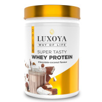 SUPER TASTY WHEY PROTEIN - PRÉMIUM FEHÉRJE ITALPOR 30g,450 g - Csokoládé-kókusz ízű - VALÓDI CSOKIDARABOKKAL ÉS KÓKUSZRESZELÉKKEL