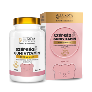 LUXOYA VITAMIN SZÉPSÉG RÁGÓTABLETTA – BIOTINNAL, KOLLAGÉNNAL ÉS ARANYKÖLES KIVONATTAL – Eper íz – 60 db
